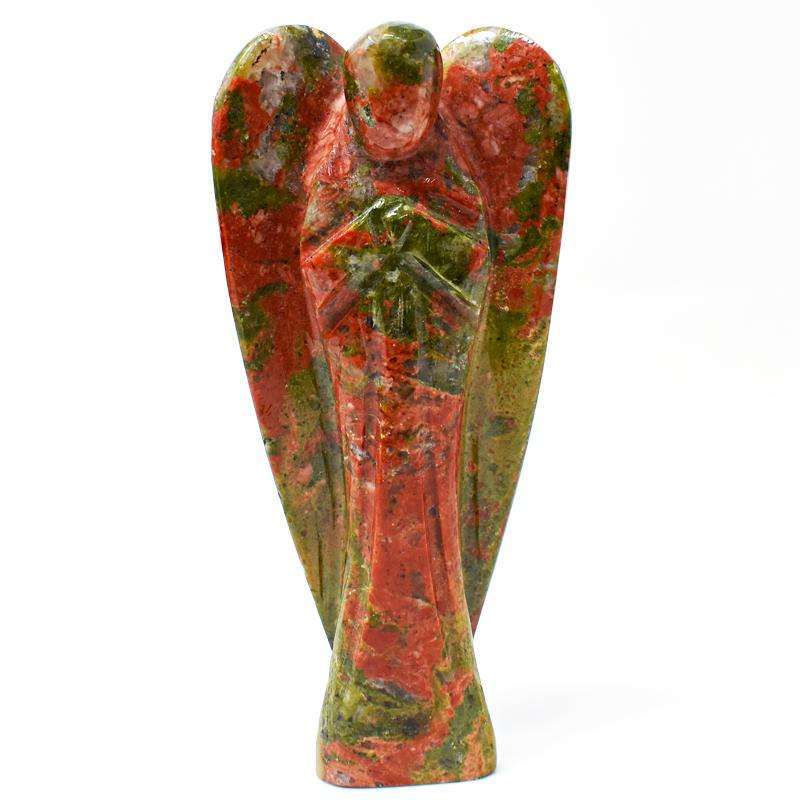 gemsmore:Blood Green Unakite Carved Healing Crystal Angel