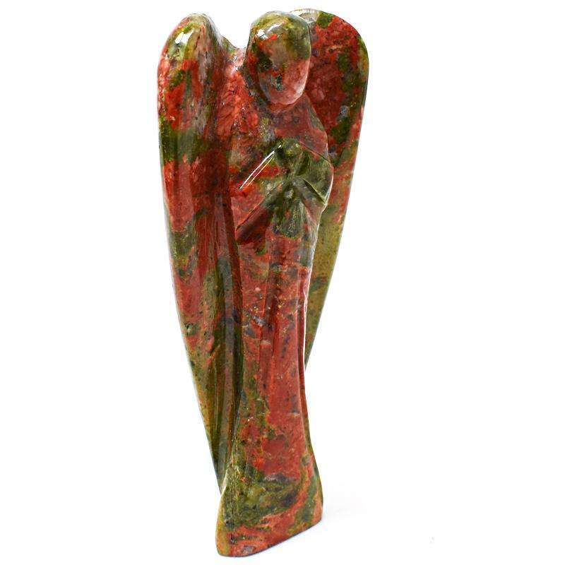 gemsmore:Blood Green Unakite Carved Healing Crystal Angel