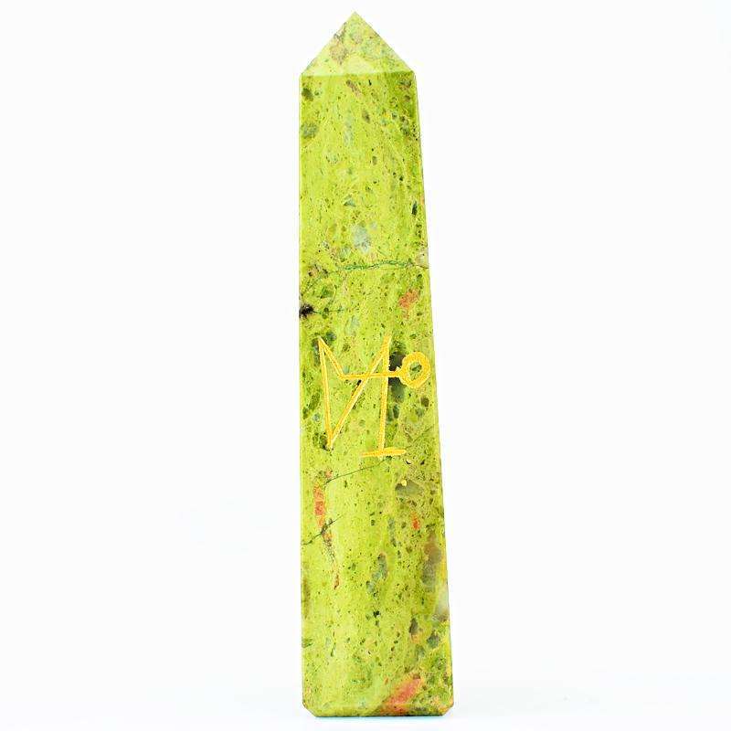 gemsmore:Blood Green Unakite Hand Carved Healing Point Symbol