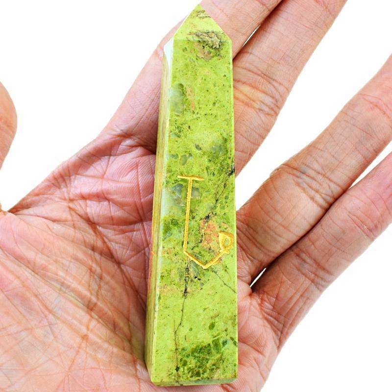 gemsmore:Blood Green Unakite Hand Carved Healing Point Symbol