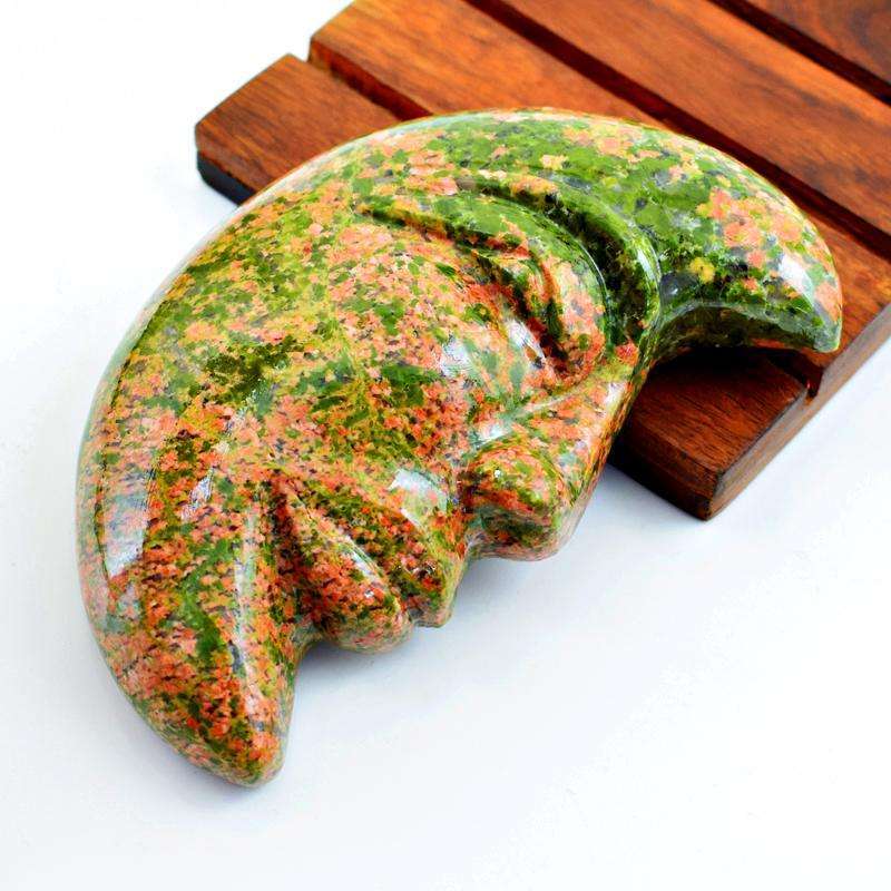 gemsmore:Blood Green Unakite Hand Carved Moon Face