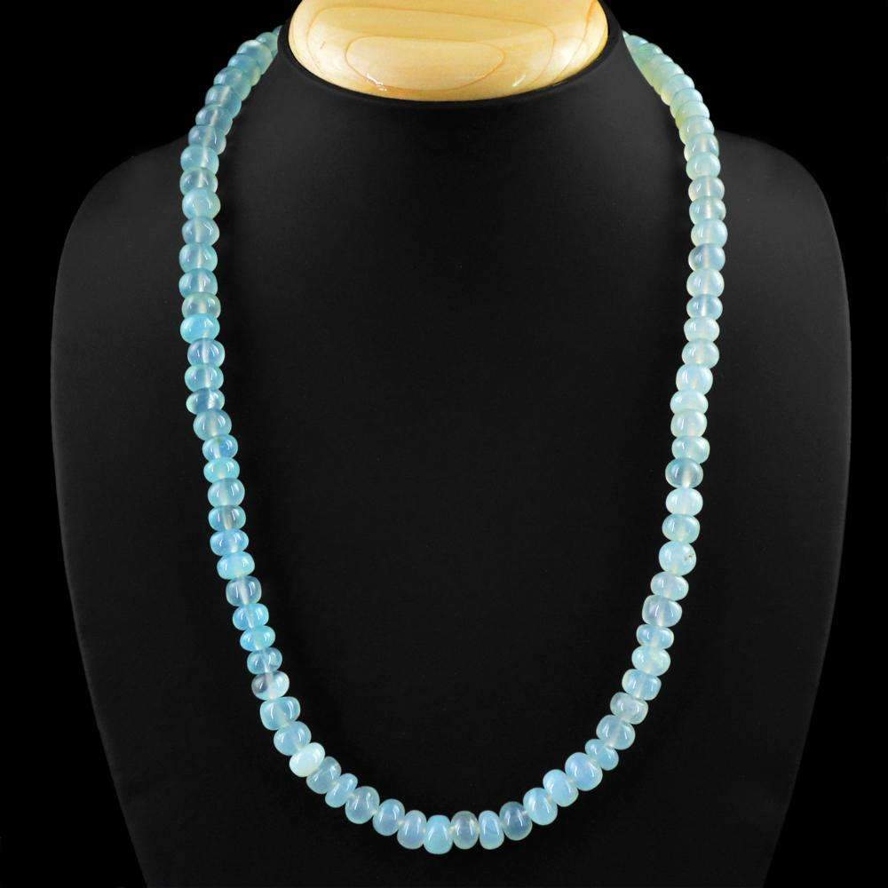gemsmore:Blue Chalcedony Necklace Natural 20 Inches Long Untreated Round Shape Beads