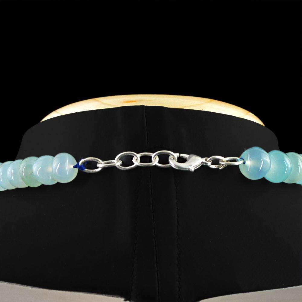 gemsmore:Blue Chalcedony Necklace Natural 20 Inches Long Untreated Round Shape Beads