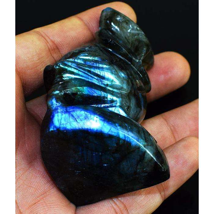gemsmore:Blue Flash Labardorite Hand Carved Gemstone Owl