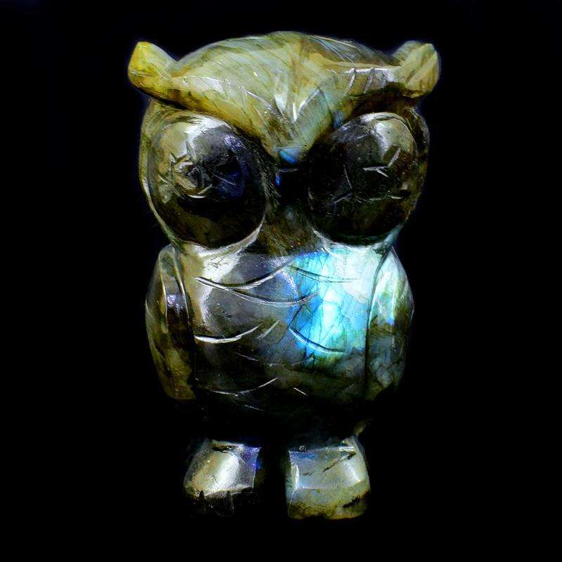 gemsmore:Blue Flash Labardorite Hand Carved Owl