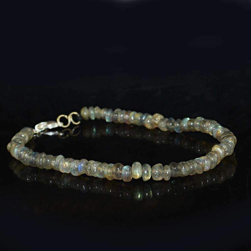 gemsmore:Blue Flash Labradorite Bracelet Natural Round Shape Beads