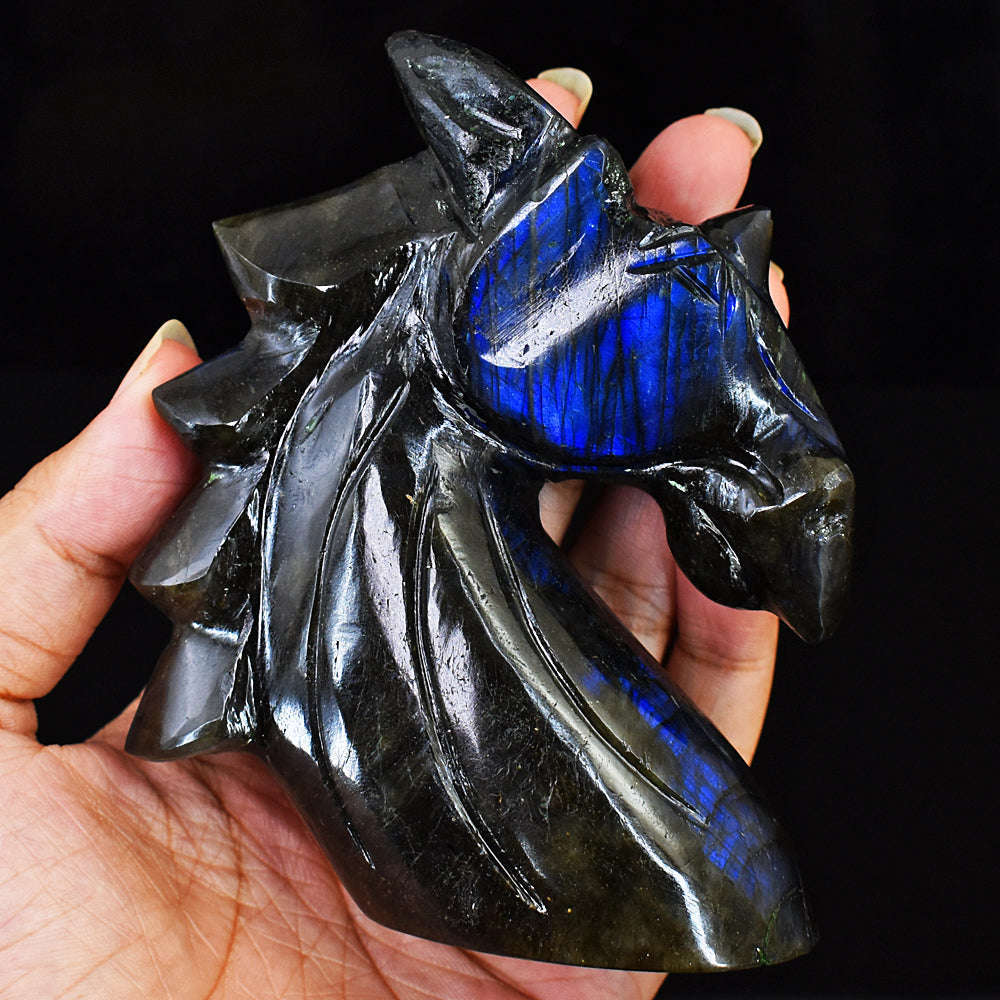 gemsmore:Blue Flash Labradorite Carved Horse Head