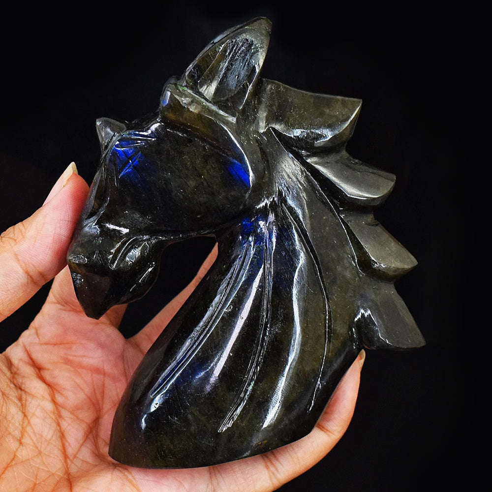 gemsmore:Blue Flash Labradorite Carved Horse Head