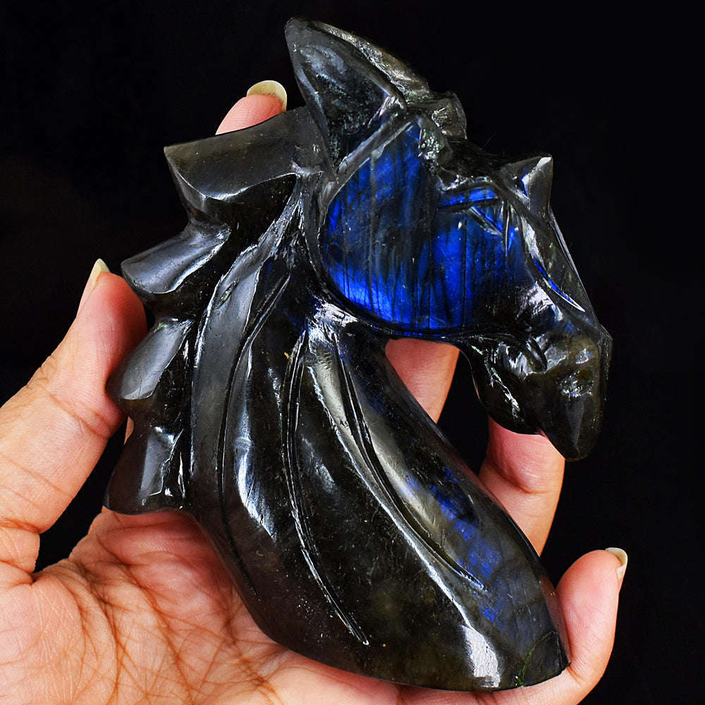 gemsmore:Blue Flash Labradorite Carved Horse Head