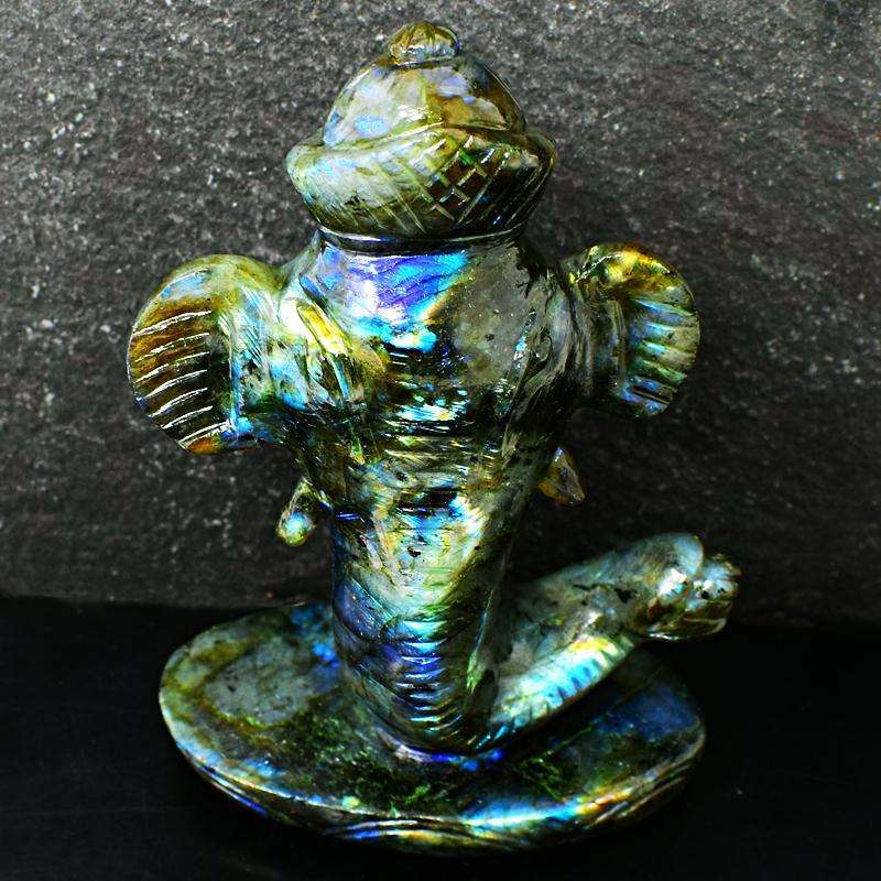 gemsmore:Blue Flash Labradorite Carved Lord Ganesha Head