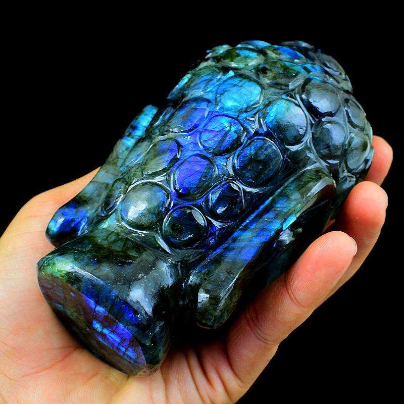 gemsmore:Blue Flash Labradorite Gemstone Carved Lord Buddha Head Idol Statute