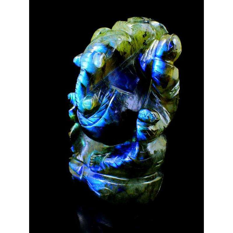 gemsmore:Blue Flash Labradorite Gemstone Carved Lord Ganesha Idol Statute