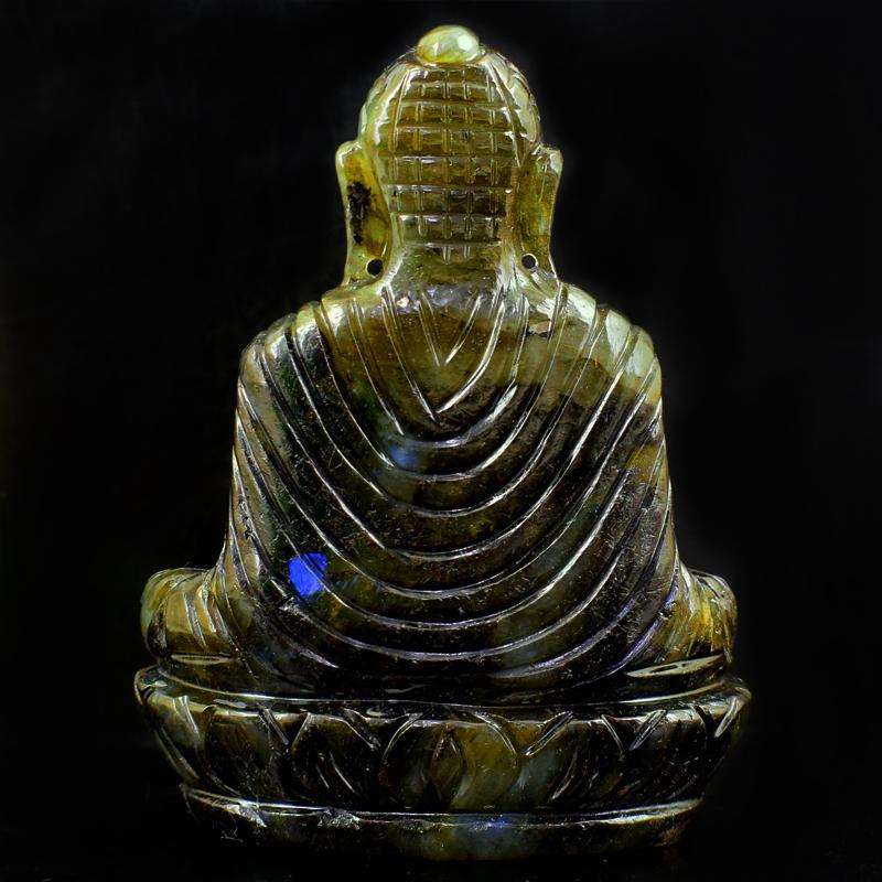 gemsmore:Blue Flash Labradorite Hand Carved Buddha Peace Idol