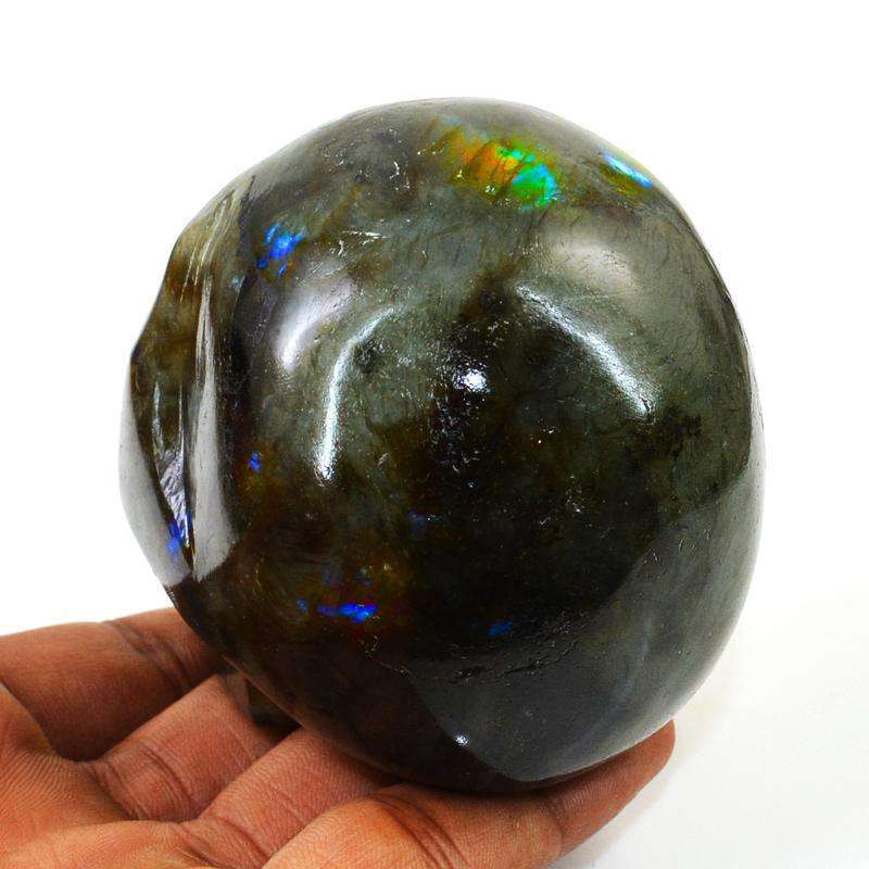 gemsmore:Blue Flash Labradorite Hand Carved Gemstone Skull