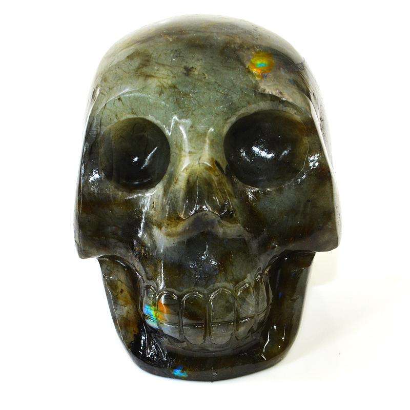 gemsmore:Blue Flash Labradorite Hand Carved Gemstone Skull
