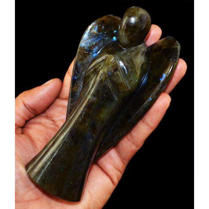 gemsmore:Blue Flash Labradorite Hand Carved Healing Angel