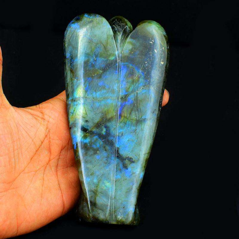 gemsmore:Blue Flash Labradorite Hand Carved Healing Crystal Angel