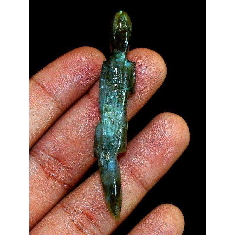 gemsmore:Blue Flash Labradorite Hand Carved Lizard Gemstone