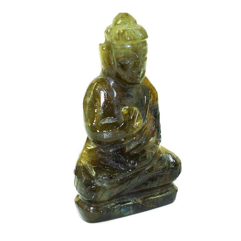 gemsmore:Blue Flash Labradorite Hand Carved Lord Buddha Idol