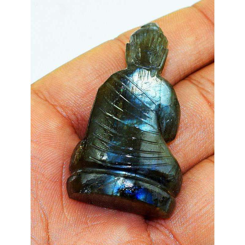 gemsmore:Blue Flash Labradorite Hand Carved Lord Buddha Idol