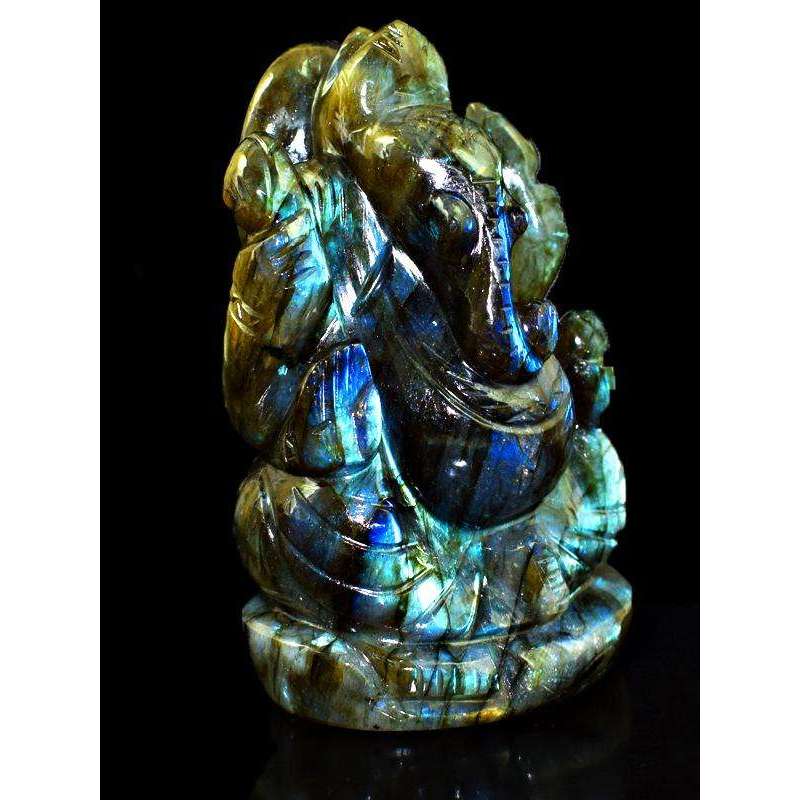 gemsmore:Blue Flash Labradorite Hand Carved Lord Ganesha Idol