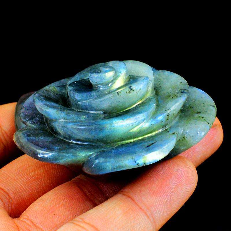 gemsmore:Blue Flash Labradorite Hand Carved Rose