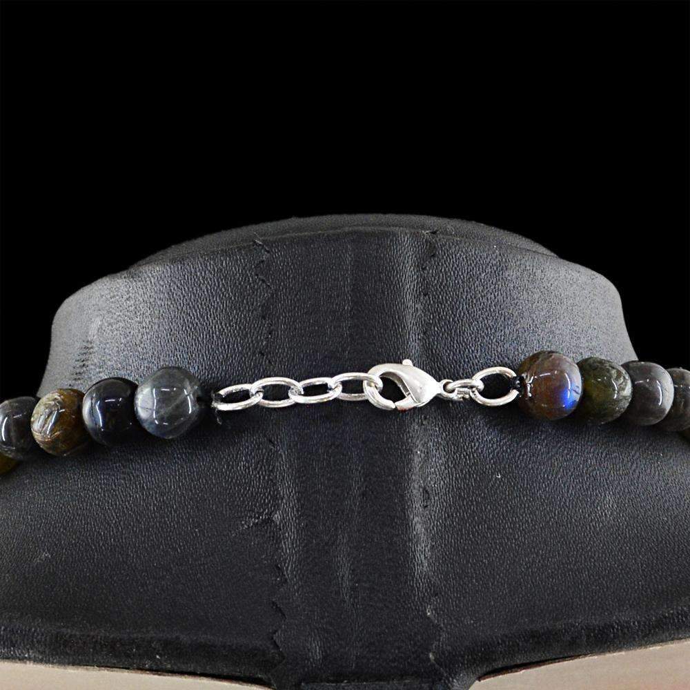 gemsmore:Blue Flash Labradorite Necklace Natural 3 Strand Pear Shape Beads