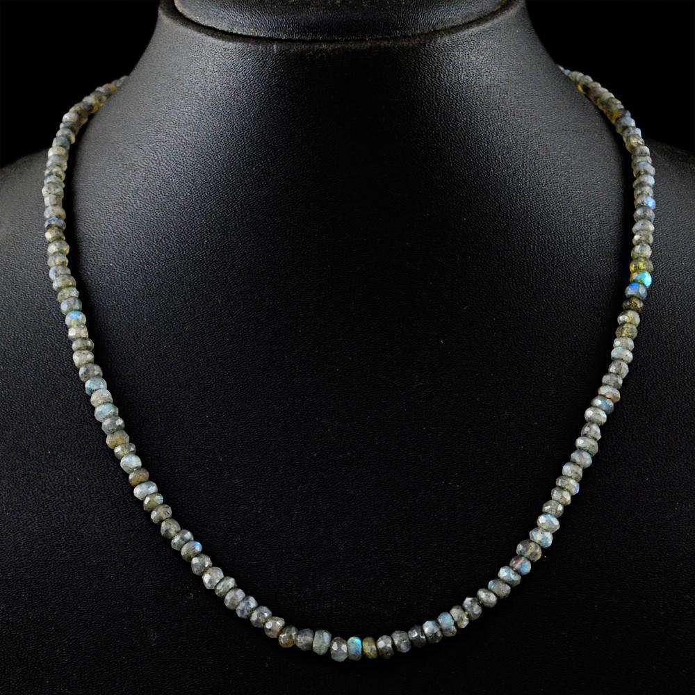 gemsmore:Blue Flash Labradorite Necklace Natural Faceted Round Shape Beads