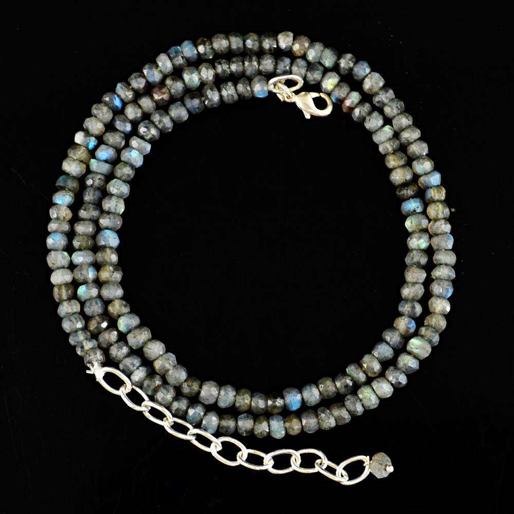 gemsmore:Blue Flash Labradorite Necklace Natural Faceted Round Shape Beads