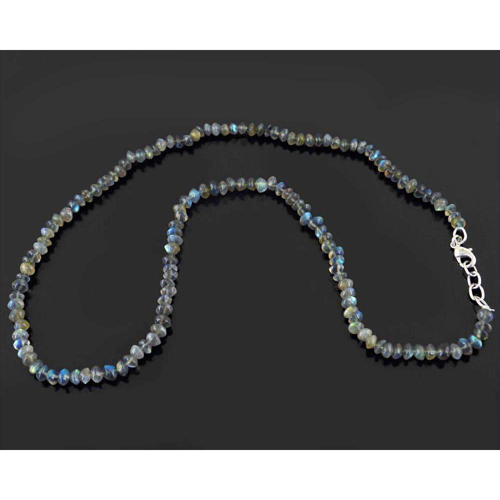 gemsmore:Blue Flash Labradorite Necklace Natural Round Shape Beads