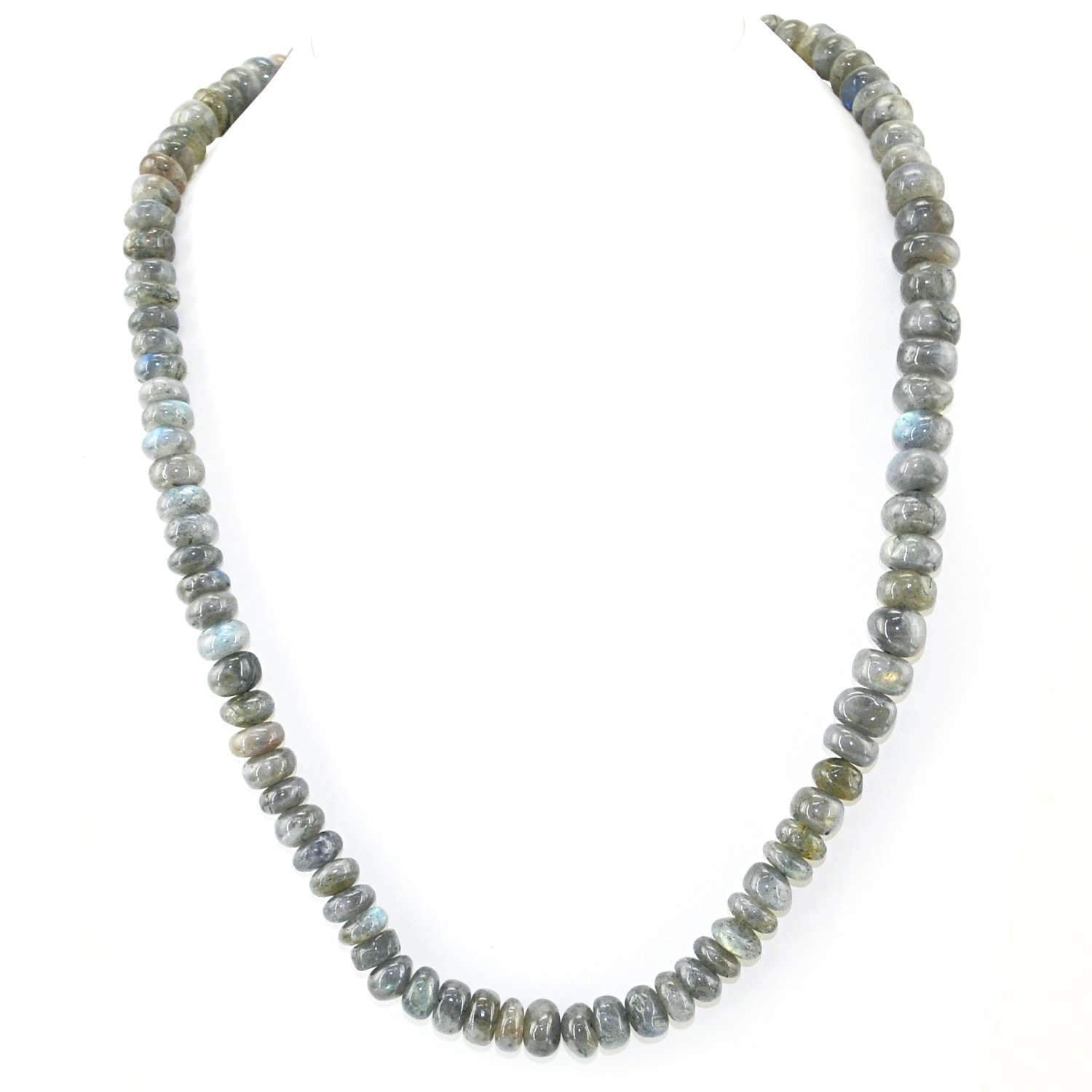 gemsmore:Blue Flash Labradorite Necklace Single Strand Natural Round Beads