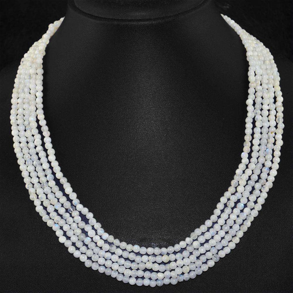 gemsmore:Blue Flash Moonstone Necklace Natural 5 Strand Round Shape Beads
