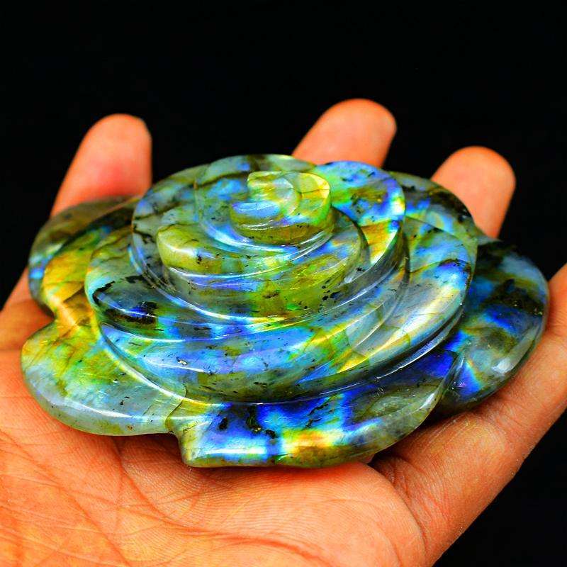 gemsmore:Blue & Golden Flash Labradorite Hand Carved Rose