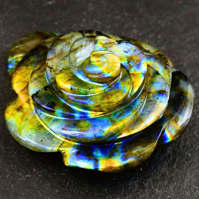 gemsmore:Blue & Golden Flash Labradorite Hand Carved Rose