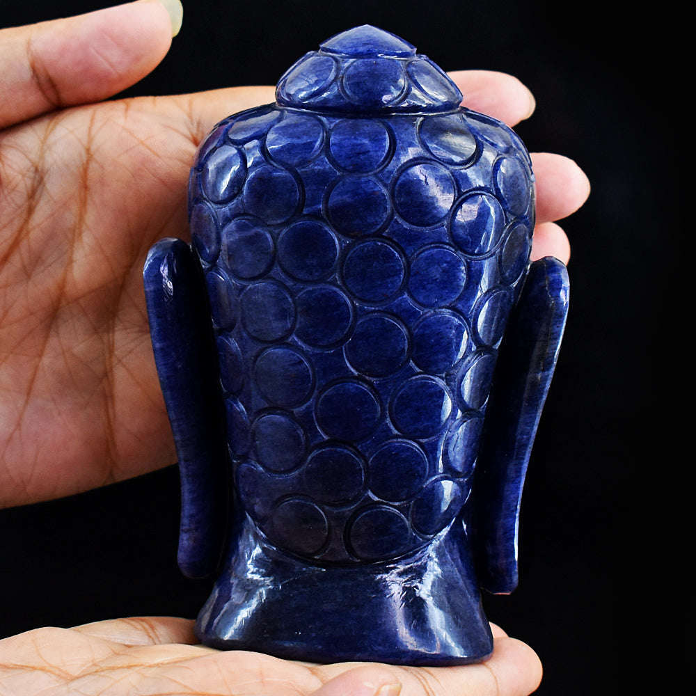 gemsmore:Blue Iolite Hand Carved Lord Buddha Head Idol Gemstone