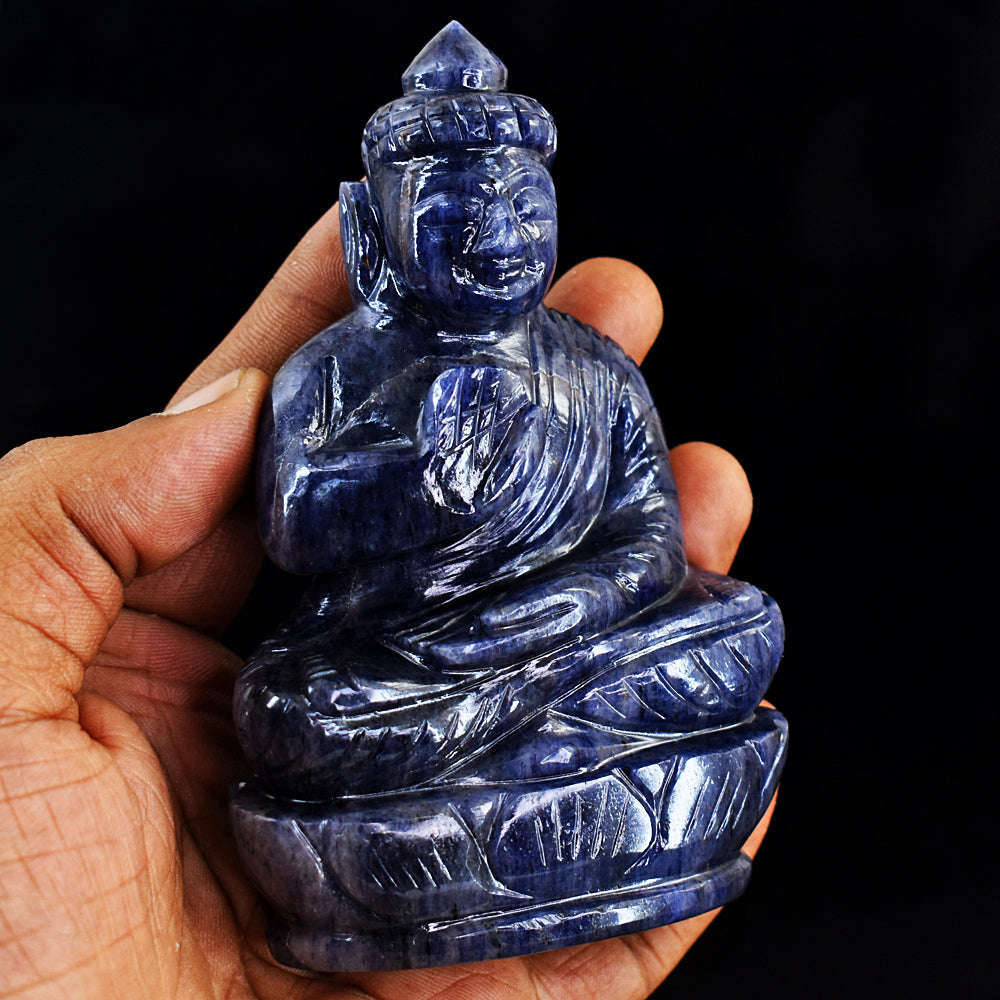 gemsmore:Blue Iolite Hand Carved Lord Buddha Idol Gemstone