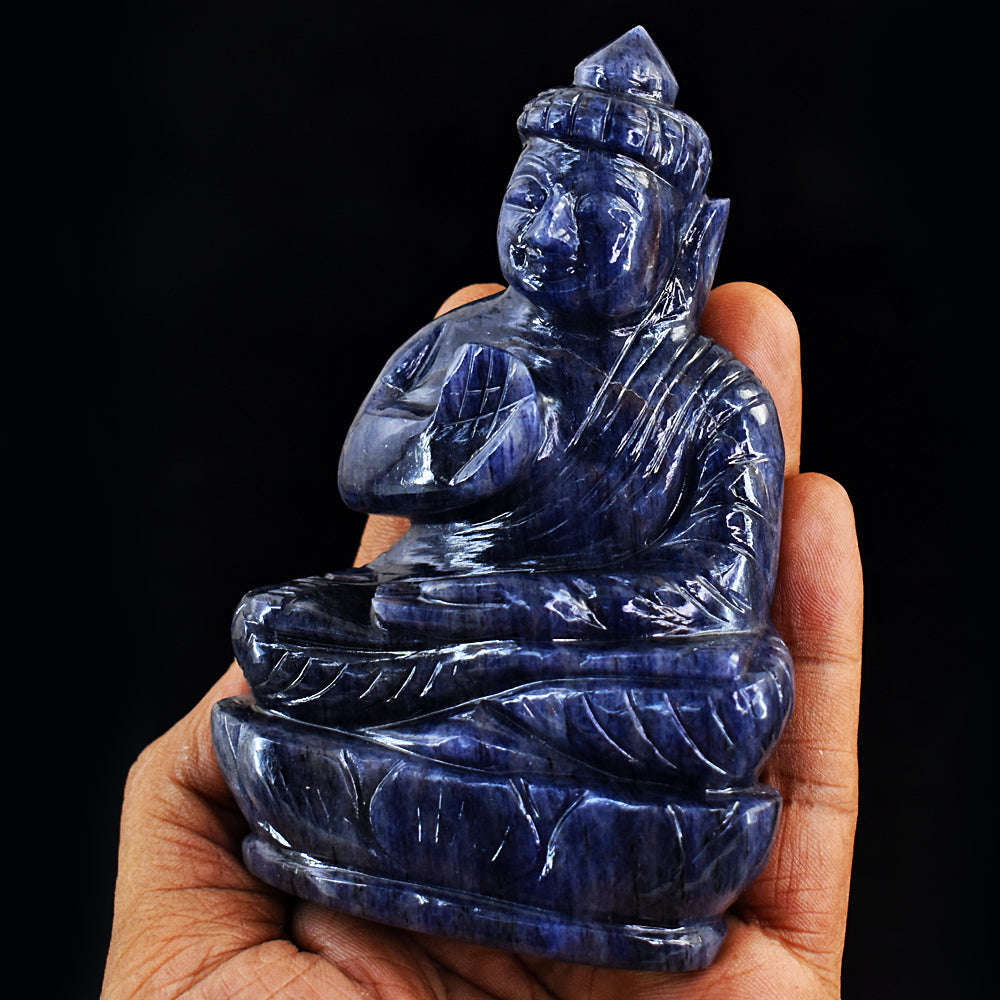gemsmore:Blue Iolite Hand Carved Lord Buddha Idol Gemstone