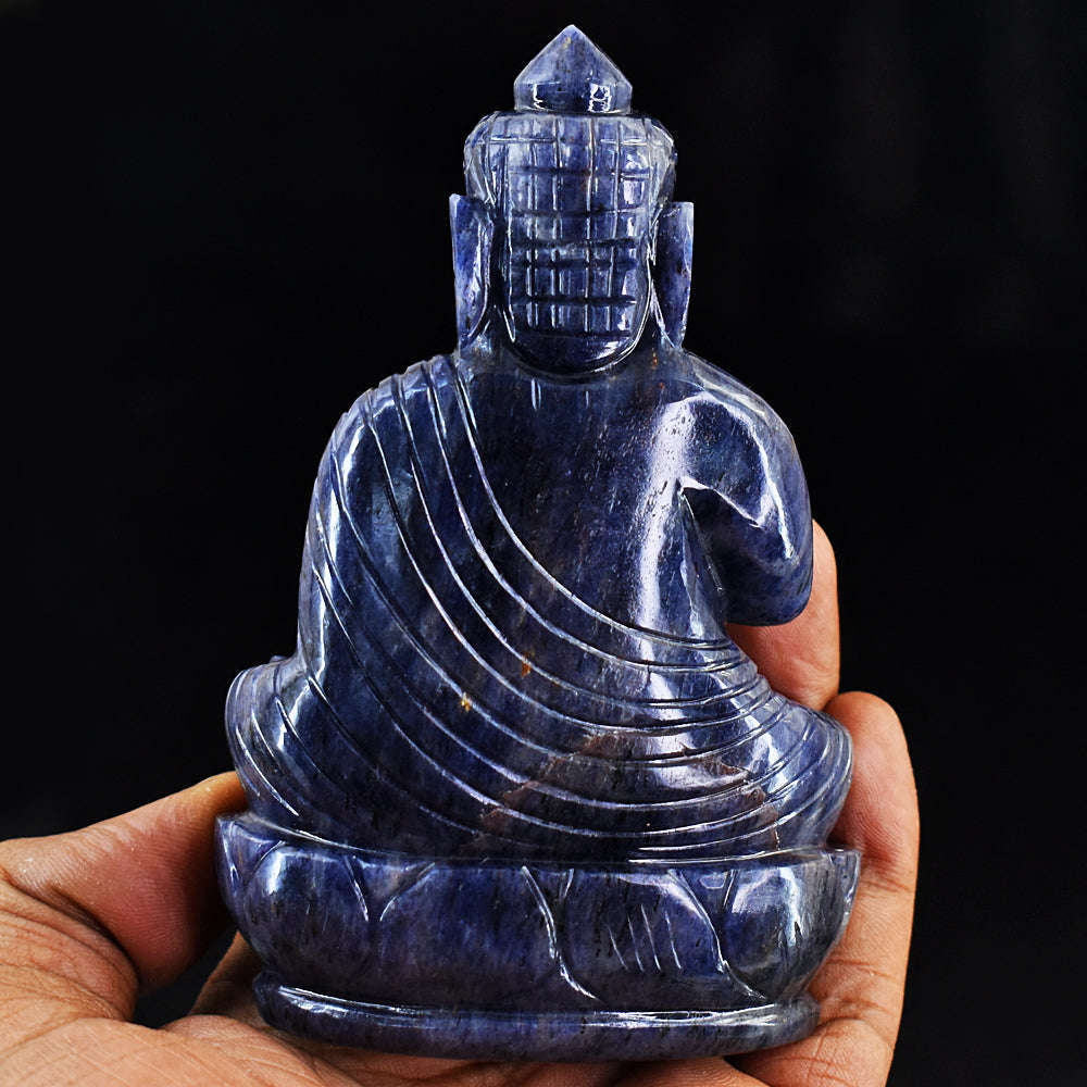 gemsmore:Blue Iolite Hand Carved Lord Buddha Idol Gemstone