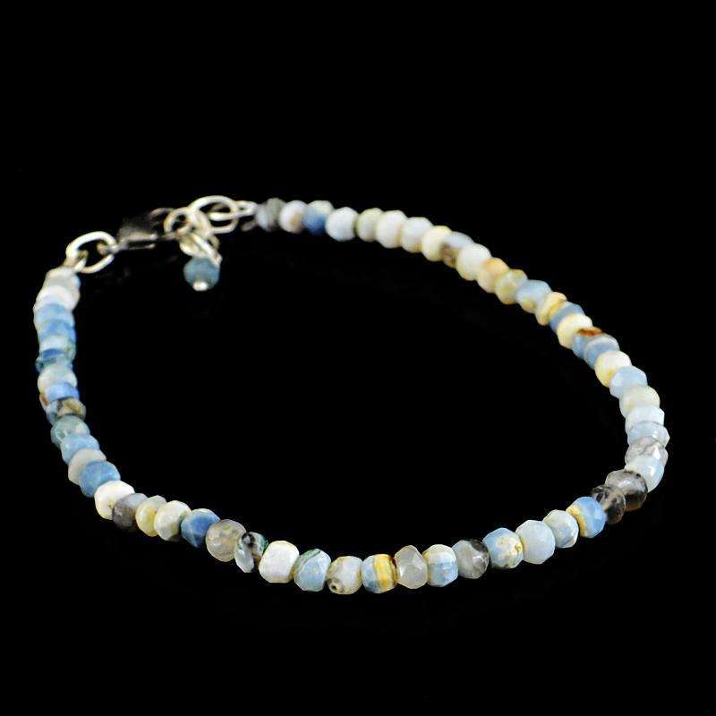 gemsmore:Blue Lace Agate Bracelet Natural Round Shape Faceted Beads