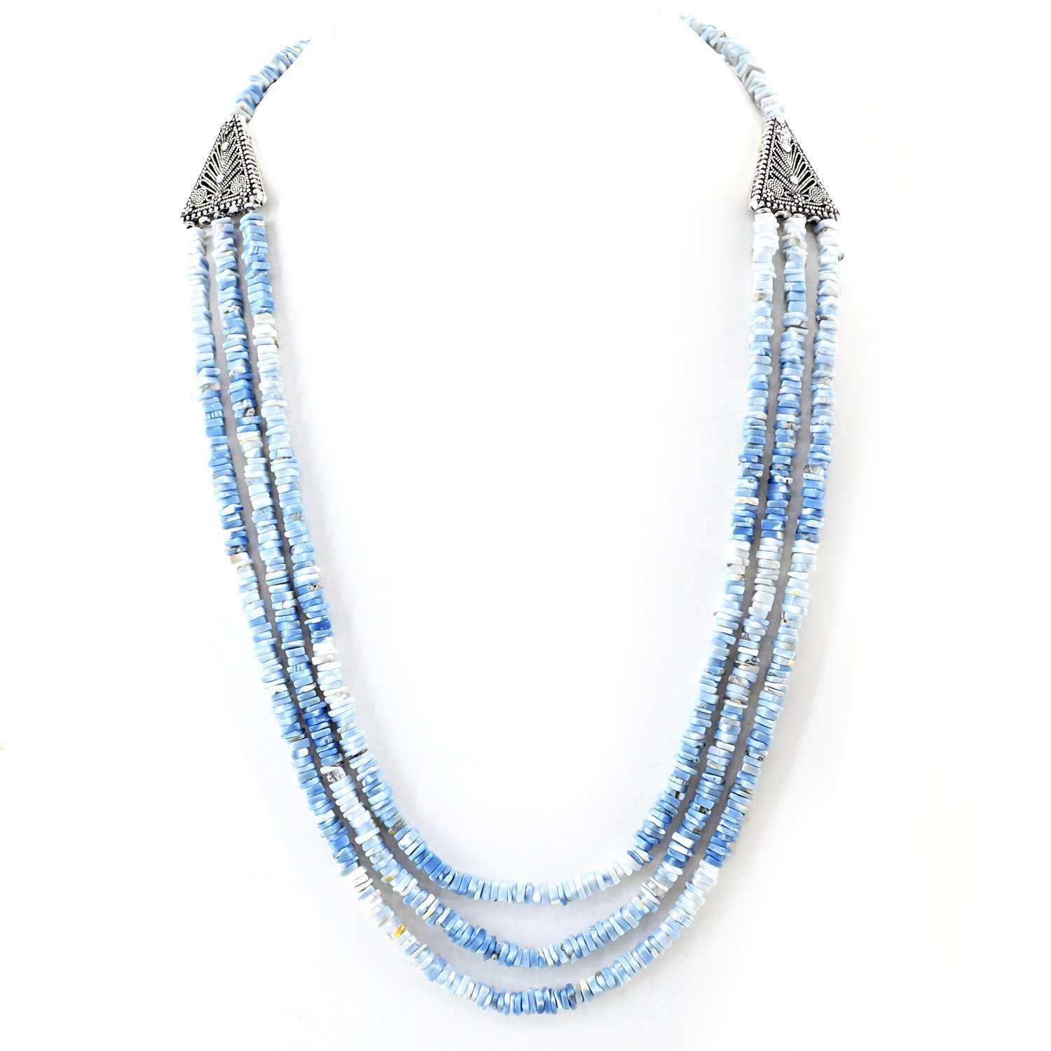 gemsmore:Blue Lace Agate Necklace Natural 3 Strand Untreated Beads - Best Quality