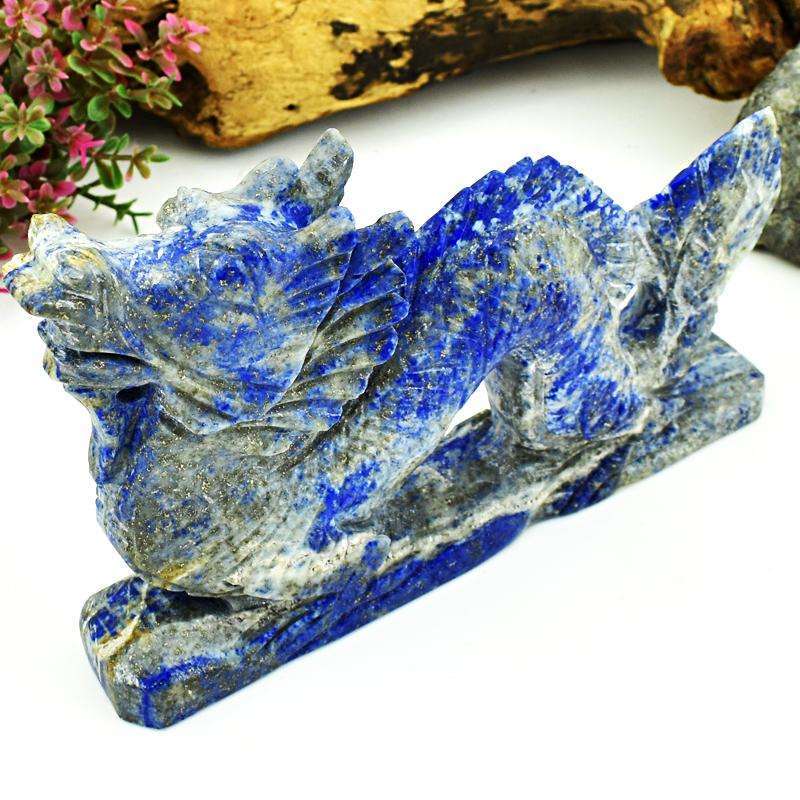 gemsmore:Blue Lapis Lazuli Carved Dragon Carving Real Gemstone