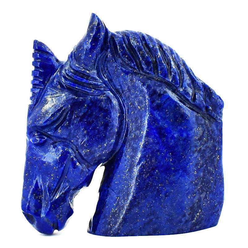 gemsmore:Blue Lapis Lazuli Carved Horse Bust - Amazing