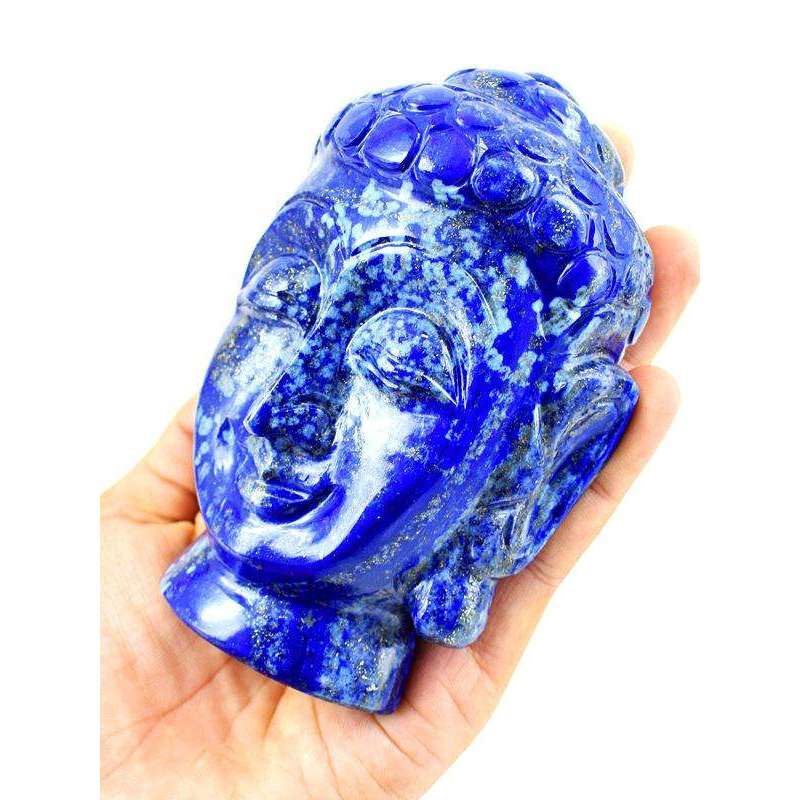 gemsmore:Blue Lapis Lazuli Carved Lord Buddha Head Idol Gemstone