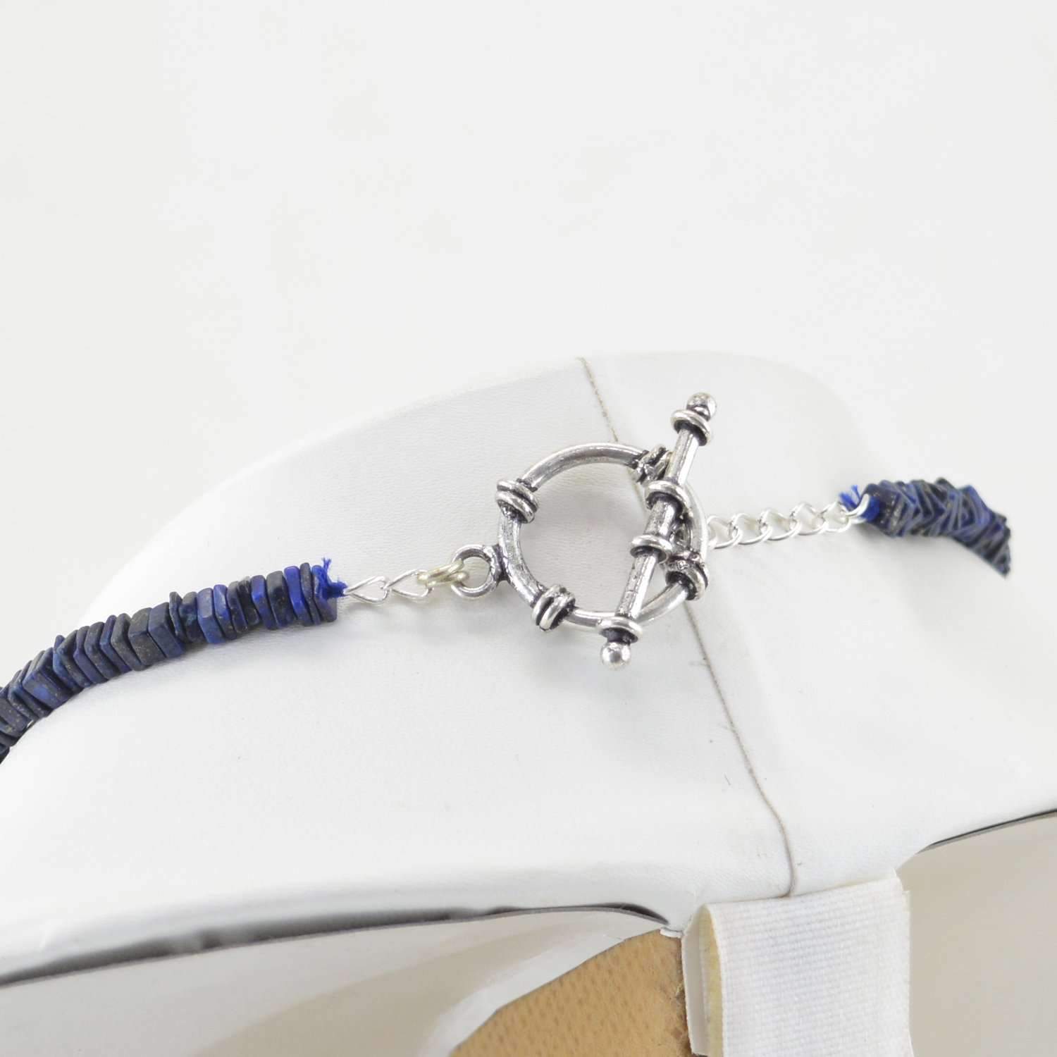 gemsmore:Blue Lapis Lazuli Necklace Natural 3 Line Genuine Beads - Best Quality