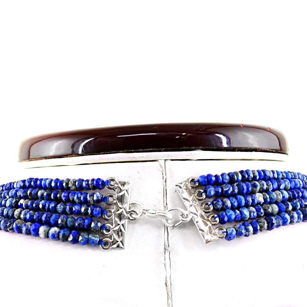 gemsmore:Blue Lapis Lazuli Necklace Natural Faceted Round Beads - 5 Strand