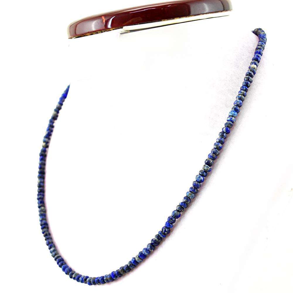 gemsmore:Blue Lapis Lazuli Necklace Natural Faceted Round Shape Beads