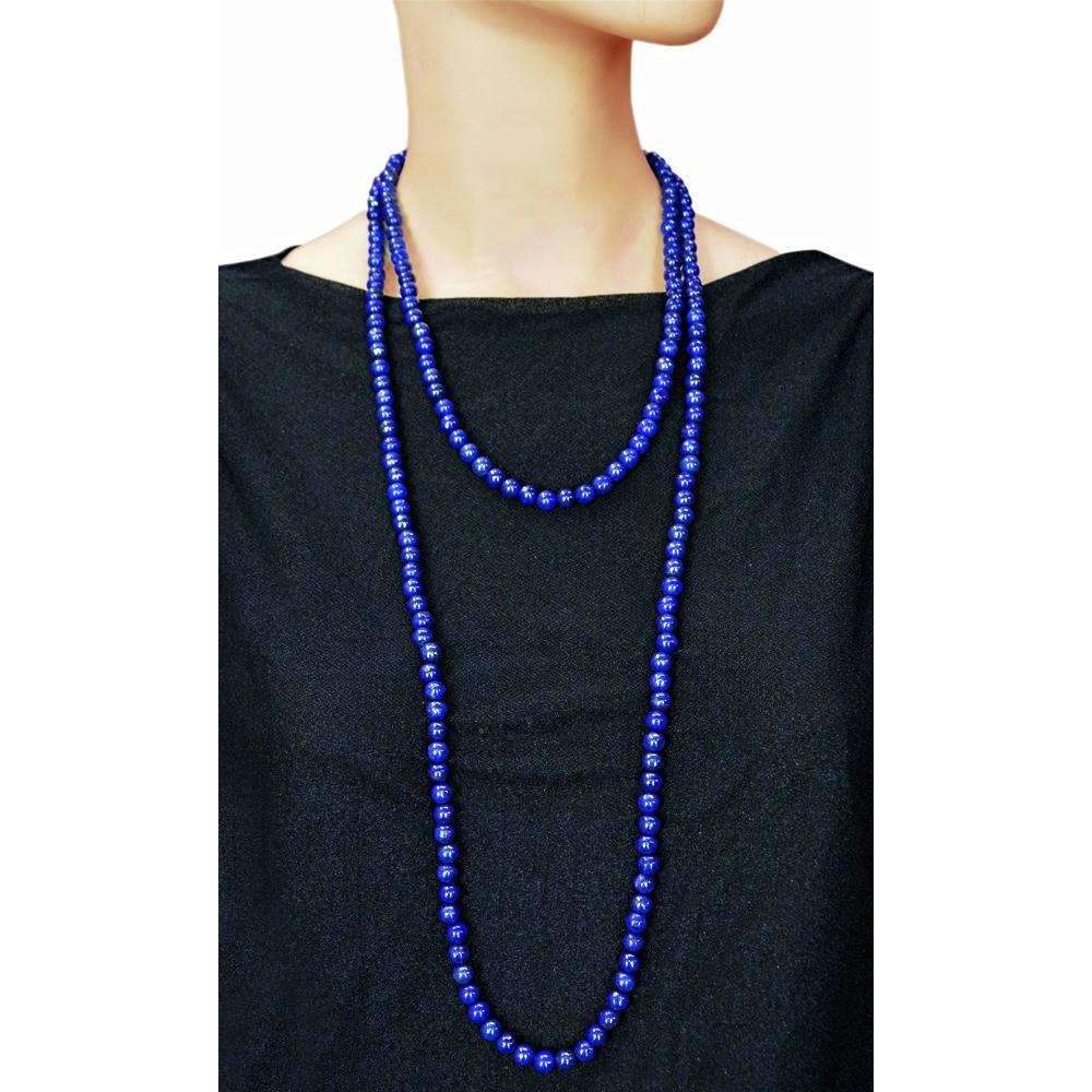 gemsmore:Blue Lapis Lazuli Necklace Natural Single Strand Round Shape Beads