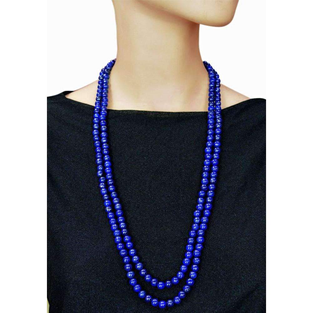 gemsmore:Blue Lapis Lazuli Necklace Natural Single Strand Round Shape Beads
