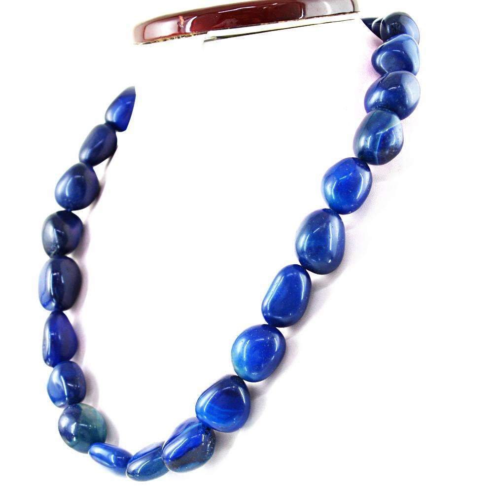 gemsmore:Blue Onyx Necklace - Natural 20 Inches Long Untreated Beads