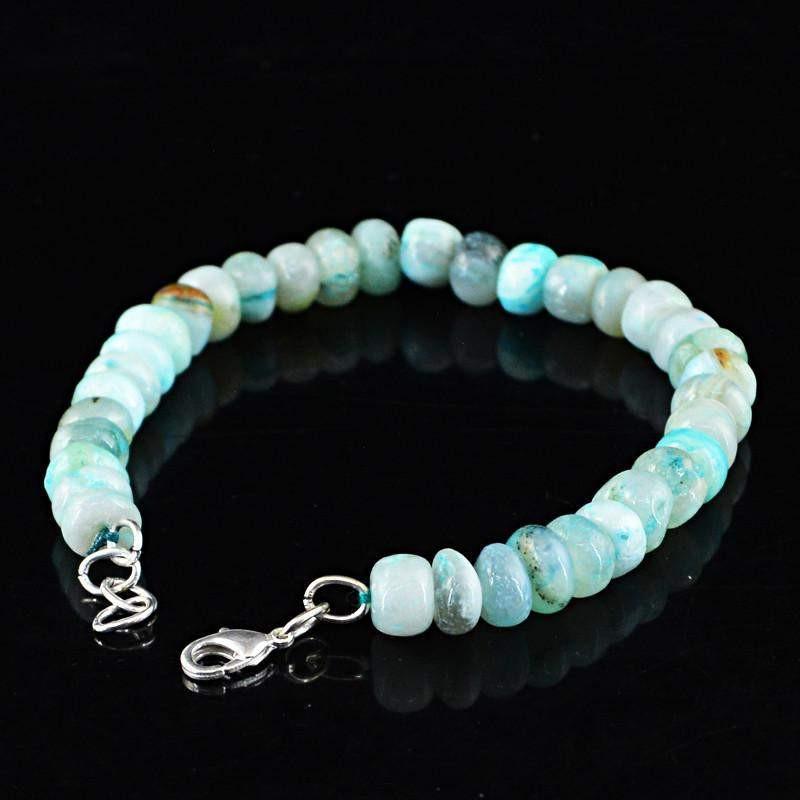 gemsmore:Blue Peruvian Opal Bracelet Natural Unheated Beads